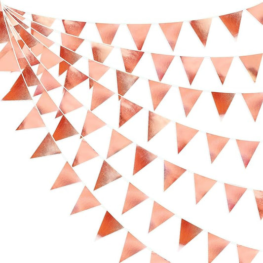 Rose Gold Party Decorations Metallic Fabric Triangle Pennant Banner Blush Pink Flag Bunting Garland for Wedding Birthday Anniversary Bridal Shower Engagement Graduation Hen Party Decorations Supplies