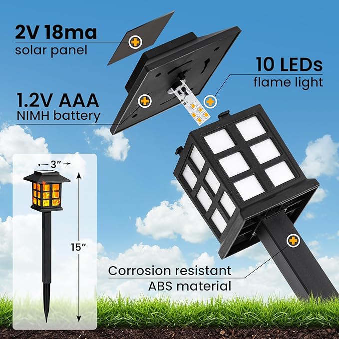 GIGALUMI Solar Lights for Outside, 16 Pack Flickering Flame LED Solar Outdoor - Image 7