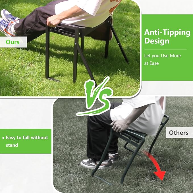 seasky Foldable Garden Kneeling and Seat, Anti-Tipping Garden Stool Widened Thick Soft Kneeling Pad，Heavy Duty Gardening Stool with Garden Tool Bag, Gardening Gift for Women(Without Gloves)