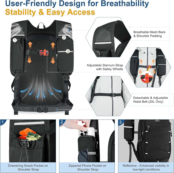 BECOJADDE Hiking Backpack 20L Small Backpack Packable Day pack Water Resistant - Image 2