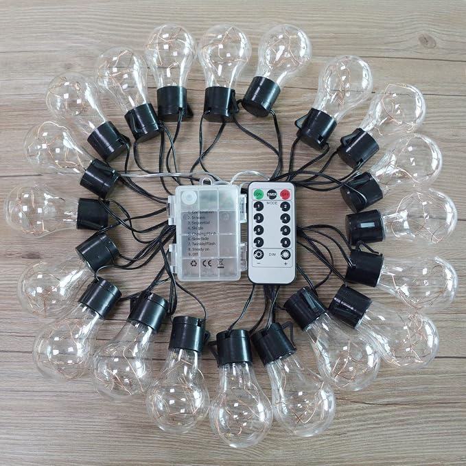 14ft Battery Operated 20 Hanging Bulb 100 LED String Lights, Vintage Commercial - Image 2