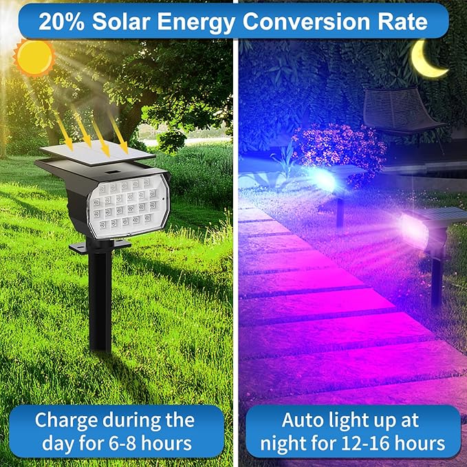 Tadyreal Solar Color Changing Spot Lights Outdoor Waterproof Colored RGB Solar - Image 2