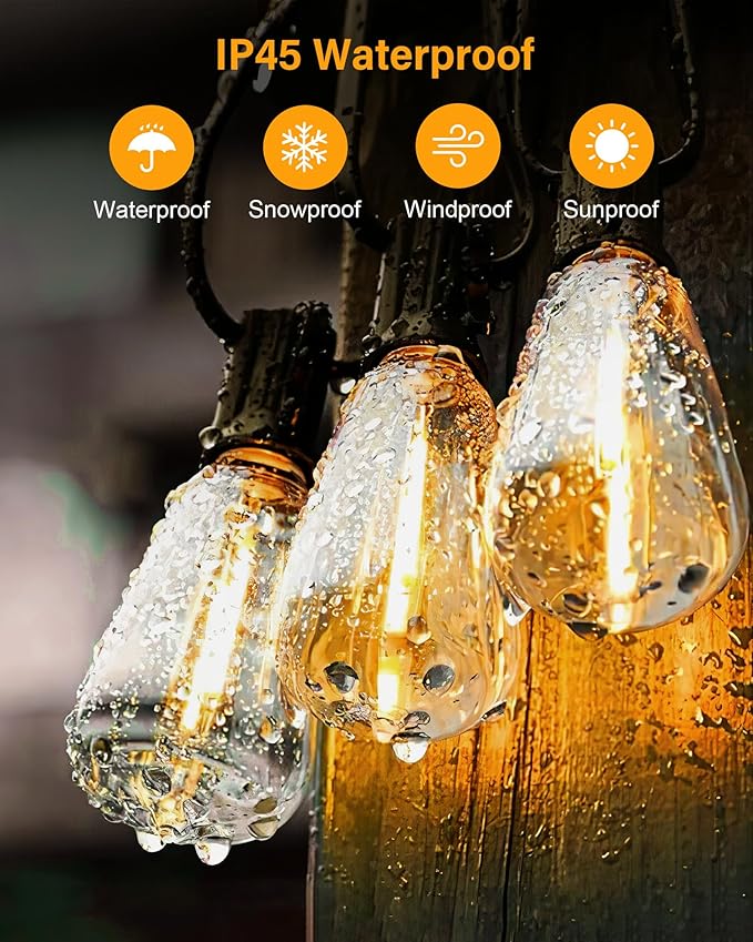 Doukedge Outdoor String Lights Waterproof, 50FT Patio Lights - Image 2