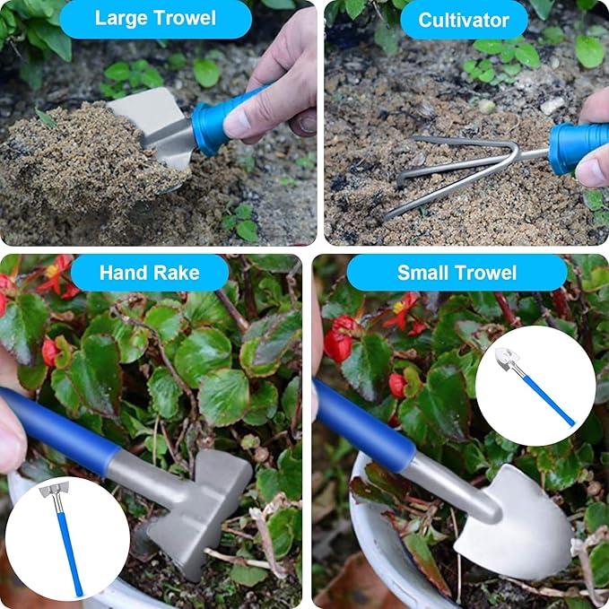 Garden Tools Set, 10 Pieces Stainless Steel,Gardening Tools kit with Handbag, Garden Hand Tools for Digging Planting Pruning, Garden Gifts for Women,Men