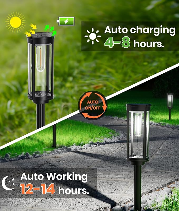 NEWMESSI 4 Pack Solar Pathway Lights Outdoor, Modern Super Brightness LED Path - Image 5