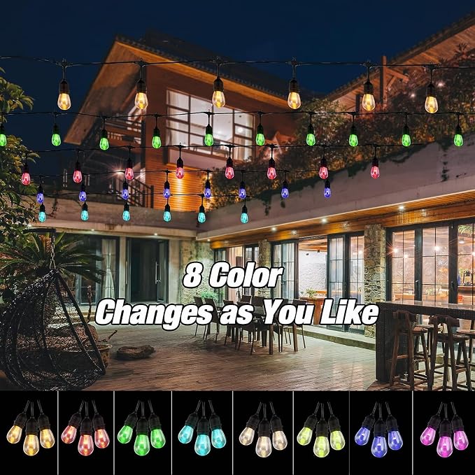 Auroraworld 96FT RGB Outdoor String Lights, Dimmable Color Changing Waterproof - Image 3