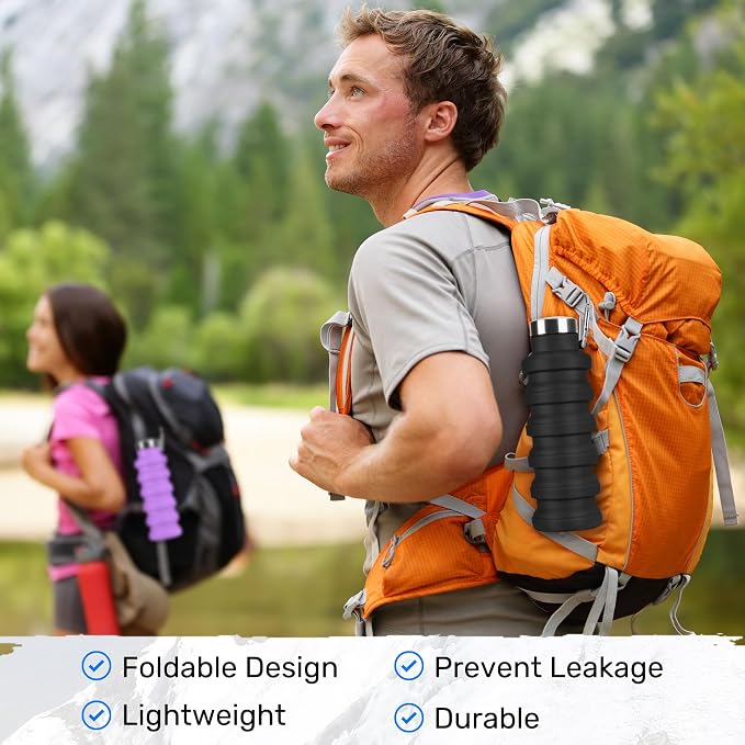 Collapsible Water Bottle, 16oz Portable Reusable Silicone Water Bottle - Image 4