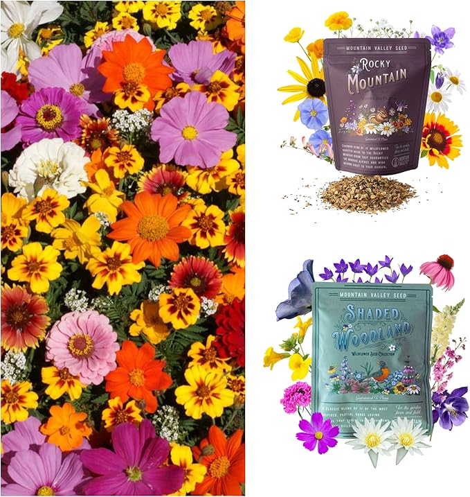 Wildflower Seeds Collection - 500,000+ Bulk Seeds - 6 Different Mixes Including Hummingbird & Butterfly, Save The Monarchs, Save The Bees, Shaded Woodland, Rocky Mountain, & Dryland Pollinator