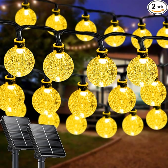 2-Pack 64FT 100 LED Crystal Globe Solar String Lights Outdoor, Waterproof Solar by LORRYTE