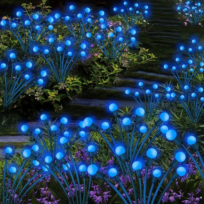 Kohlrabi Solar Garden Lights Outdoor, 6 Pack 48 LED Blue Firefly Lights - Image 5