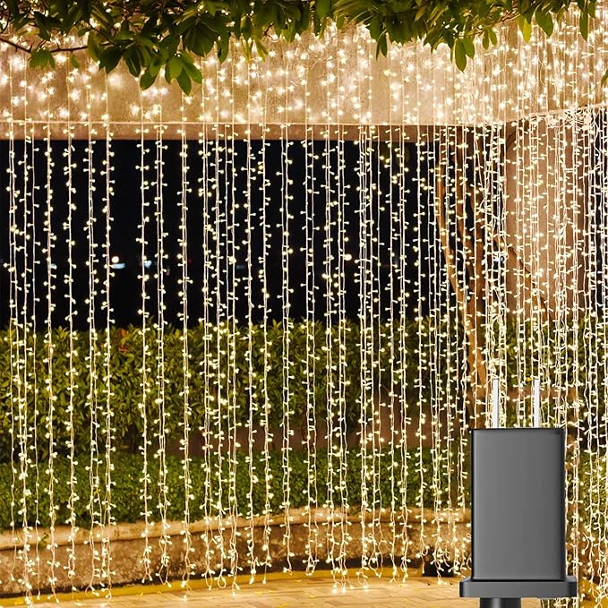 Solhice LED Curtain Lights Outdoor 50ft x10ft, 1000 LED Plug in Hanging String by Solhice