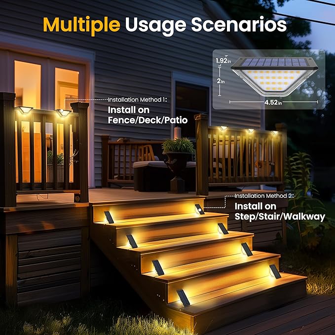 SOLPEX Solar Step Lights Outdoor,Solar Deck Lights for Outside,Two-Sided Stair Lights with 33 LEDs,Waterproof IP65 for Garden,Fence,Deck,Steps,Stair,Porch（16 Pack,Warm White）