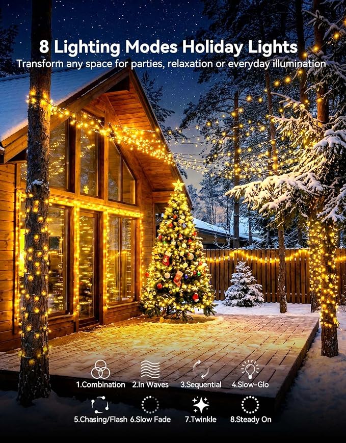 LitHome 99FT 300 LED String Lights Outdoor Indoor, 8 Modes Waterproof Christmas - Image 2