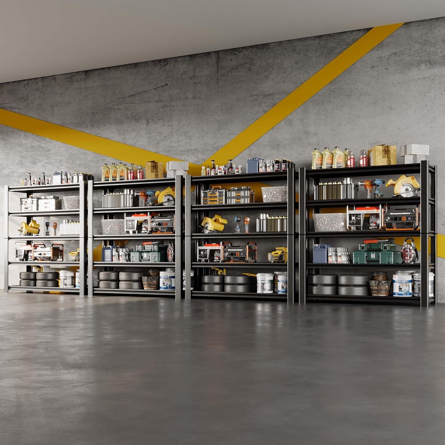 47.8" W Heavy Duty Garage Shelving 3000LBS Storage Shelves, Adjustable 5-Tier Storage Rack, Metal Shelves for Garage/Warehouse/Basement, 47.8" W x 19.8" D x 72" H, 4 Pack