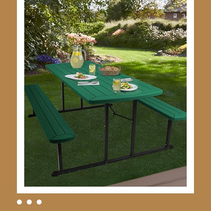 OEF Furnishings Heavy Duty Blow Molded Folding Picnic Table - Green, Black Frame