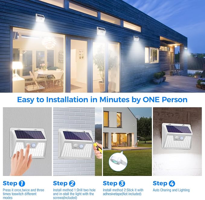 Peasur Solar Lights Outdoor Waterproof, 3 Lighting Modes Motion Sensor Ultra - Image 7