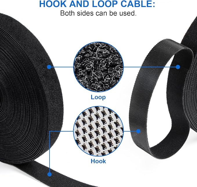 OneLeaf Hook and Loop Roll Reusable Fastening Cable Ties, 20ft x 1inch Black - Image 5