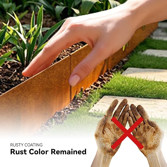 Worth Galvanized Steel Landscape Edging 10" x50' Metal Garden Edging Roll Flexible Bender Border with 16Pcs Stakes for Lawn, Flower Bed Edges, Rust-Like Color