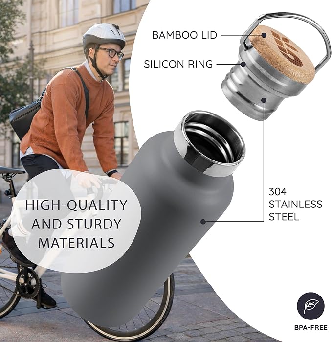 Bambaw 16 oz Metal Water Bottle, Insulated Stainless Steel Water Bottle - Image 2