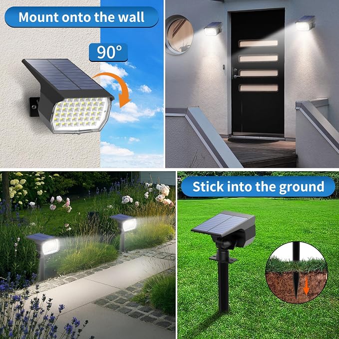 Tadyreal Solar Spot Lights Outdoor 2 Pack, Solar Landscape Spotlights Waterproof - Image 2