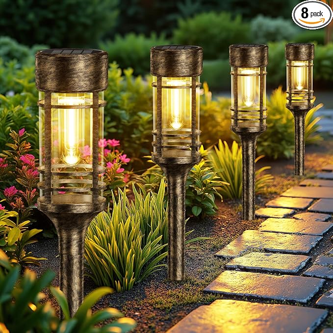 LETMY 8 Pack Brown Solar Pathway Lights Outdoor, Bright Solar Lights Outdoor by Letmy