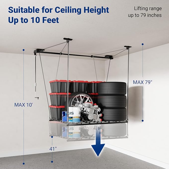 FLEXIMOUNTS GL1 Overhead Garage Lifting Storage Rack, 4x4 Ft Heavy-Duty Metal - Image 5