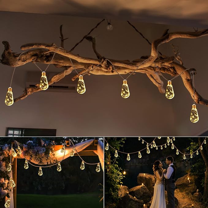 Solar Outdoor String Lights, 2 Pack 20Ft Vintage Rope Hemp Solar Patio Lights - Image 6