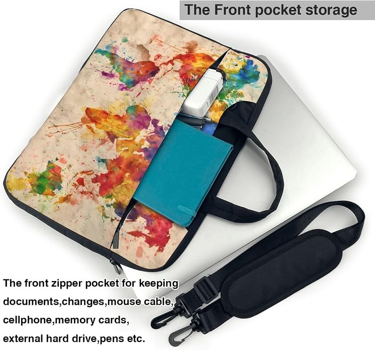 Vintage World Map Laptop Bag, Watercolor Laptop Case Sleeve Women Men Messenger - Image 5