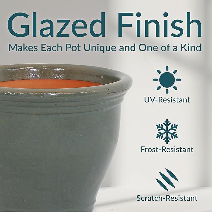 Sunnydaze 15" Large Ceramic Plant Pot - Round Outdoor Glazed Ceramic Planter Pot with Drainage - Gray - Studio