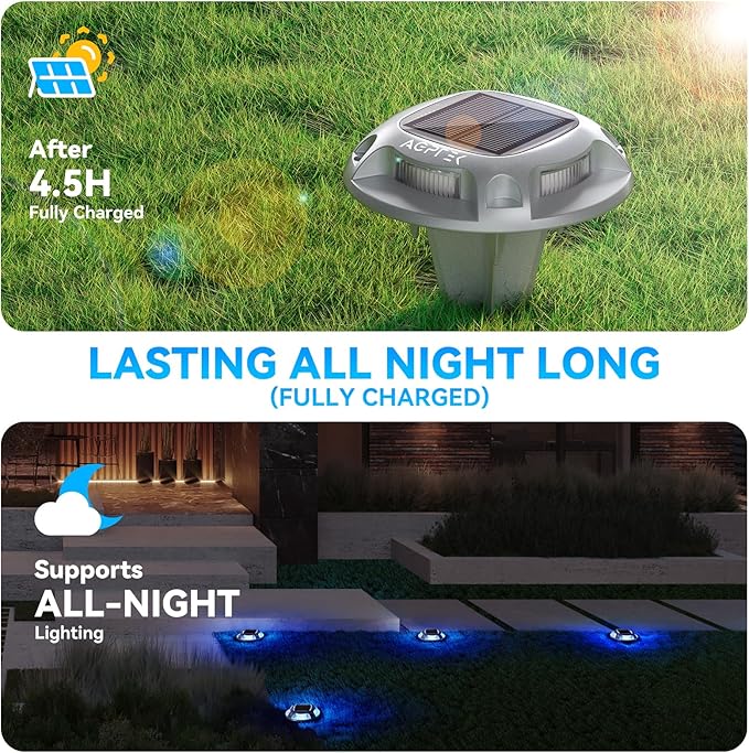 AGPTEK Solar Driveway Light 1 Pack, 2 Colors in 1 Outdoor Solar Deck Dock Marine Waterproof LED Driveway Marker Security Lights for Outside Pathway,Boat Dock,Step,Walkway,Path,Garden