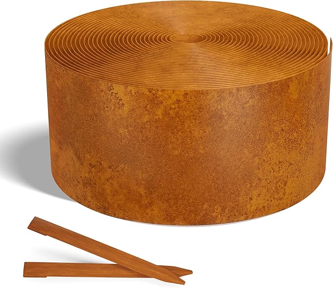 Worth Galvanized Steel Landscape Edging 4.5" x100' Metal Garden Edging Roll Flexible Bender Border with 31Pcs Stakes for Lawn, Flower Bed Edges, Rust-Like Color