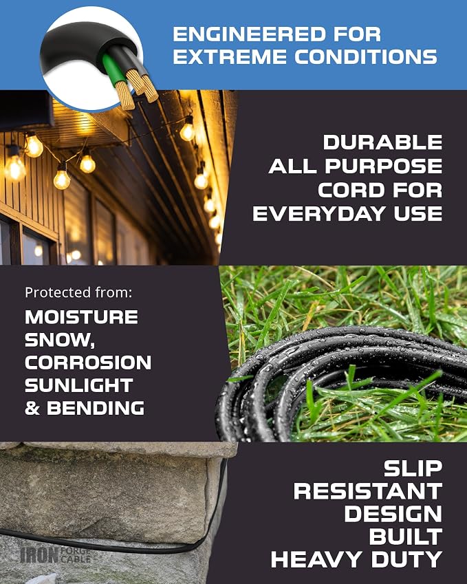 Iron Forge Cable 2 Pack 50 Ft Black Extension Cord - Image 4