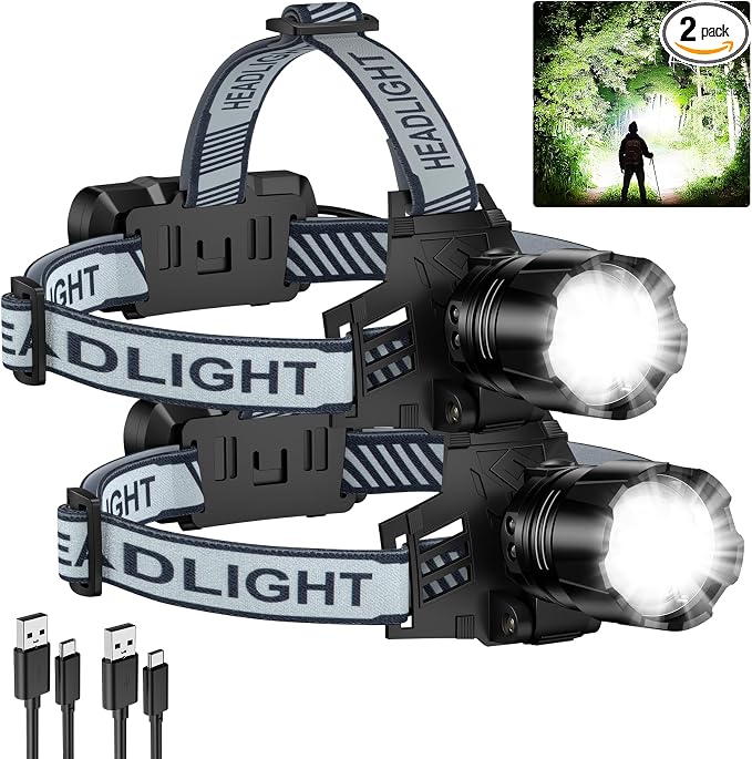 NiaoChao 2Pack Headlamp Rechargeable, 99000 LM Super Bright LED Head Lamp by NiaoChao