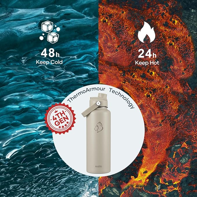 BUZIO 40 oz Water Bottle Insulated, Triple Wall Vacuum Stainless Steel Flask - Image 2