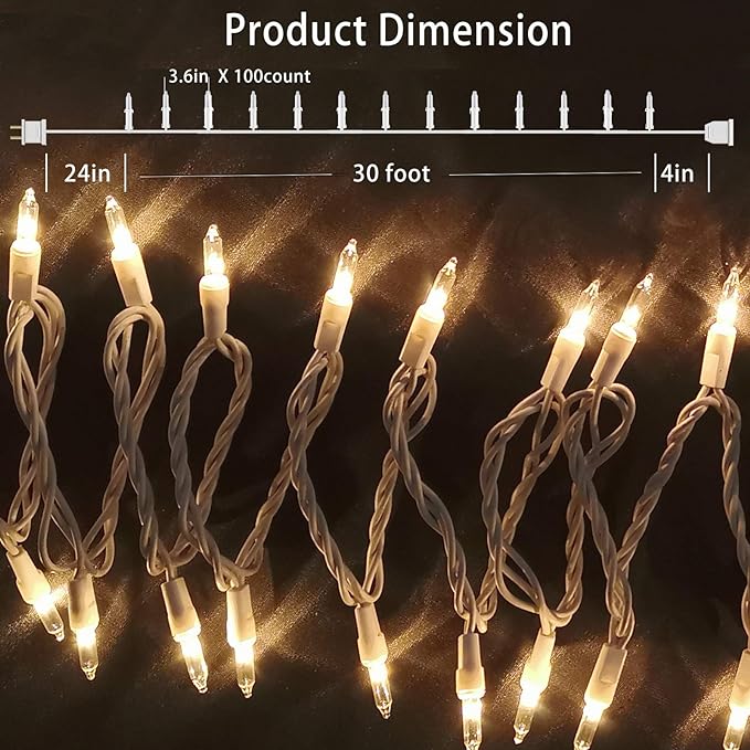 HISHINY Christmas Lights 100 Count Mini Clear Lights 32ft White Wire Christmas - Image 2