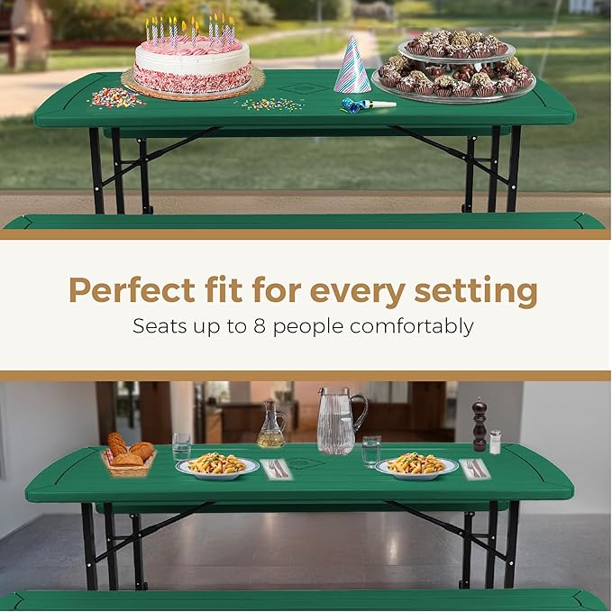 OEF Furnishings Heavy Duty Blow Molded Folding Picnic Table - Green, Black Frame