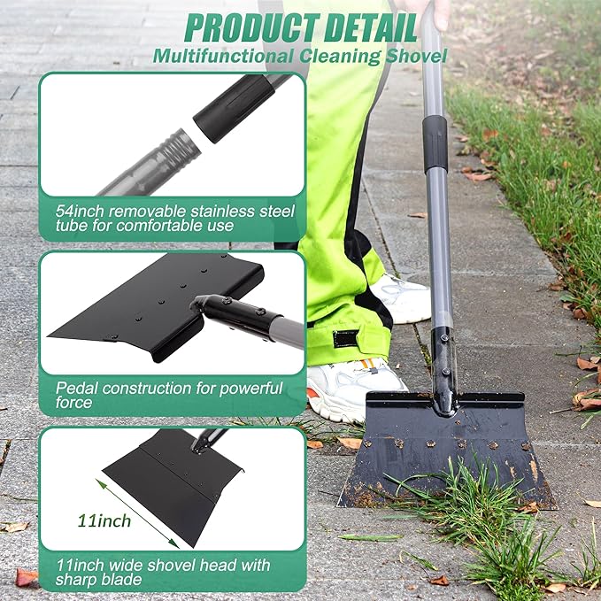 Suchtale Manual Edger Lawn Tool, Multifunctional Garden Cleaning Shovel - Heavy Duty Steel Flat with 54" Adjustable Handle, Gardening Scraper, Outdoor Spade Tool for Weeding, Digging, Ice Removal