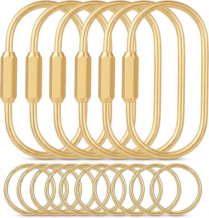 Tiezzi 6 Pack Gold Carabiner Key Ring Clip, Premium Brass Screw Locking by Unknown