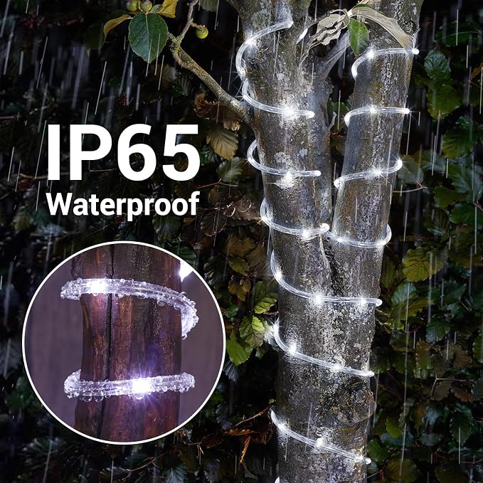 Solar Rope Lights, 2 Pack Total 66ft 200LED Solar String Lights, 8 Modes - Image 6