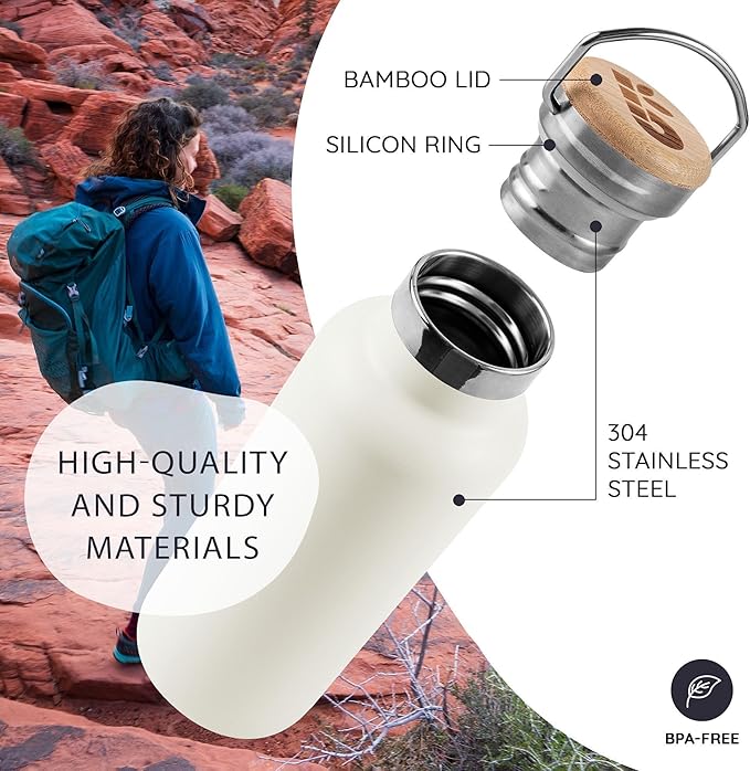 Bambaw Insulated Water Bottle 16 oz, Stainless Steel Water Bottle - Image 2
