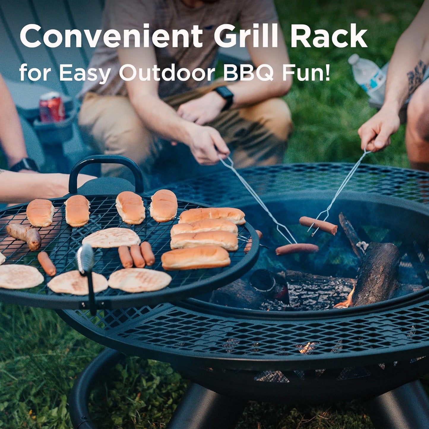 Red Mountain Valley 47" Outdoor Fire Pit with Adjustable Grill, 2-in-1 Outdoor Large Wood Burning Firepit Bowl, Bonfire Patio Fire Pits with Cooking grates, Metal Round Table for Backyard