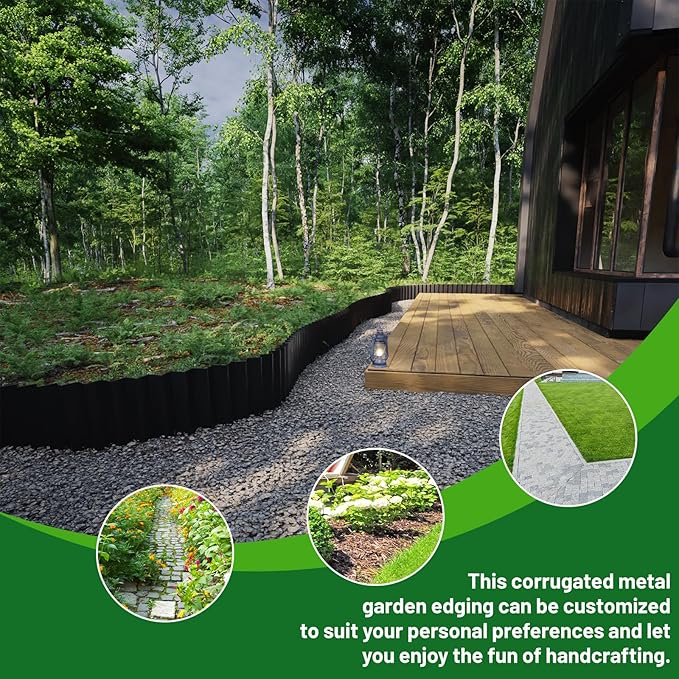 SnugNiture Corrugated Metal Garden Edging,10" x 20' Sturdy Lawn Edging Border,Landscape Edging Border for Lawn, Flower Bed,Garden and Yard(Black)