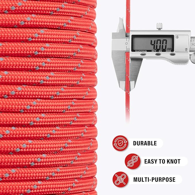 Reflective Paracord Rope 750 lb - 100ft 5/32" Parachute Cord 4MM 12-Strand para - Image 6