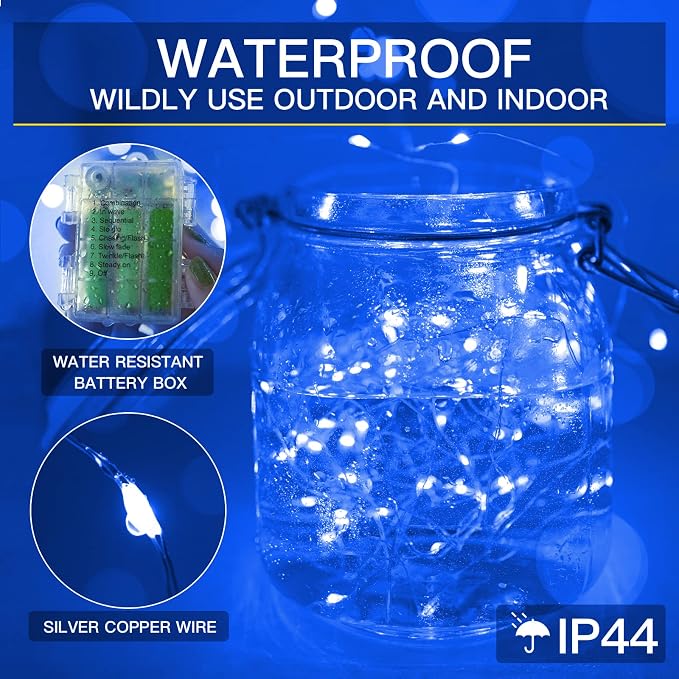 suddus Blue LED Christmas Lights Outdoor，200led 66ft Battery Operated Fairy - Image 4