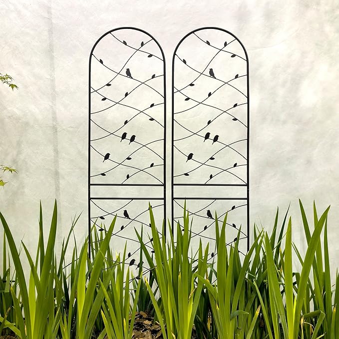 Metal Garden Trellis Rustproof Trellis for Climbing Plants Outdoor Flower Support Bird Deco (Black-2 Pack, 86.7"x19.7")