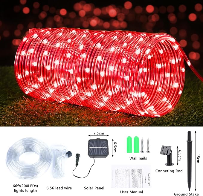 Solar Rope Lights, 66ft 200LED Solar String Lights, 8 Modes Waterproof Solar - Image 3