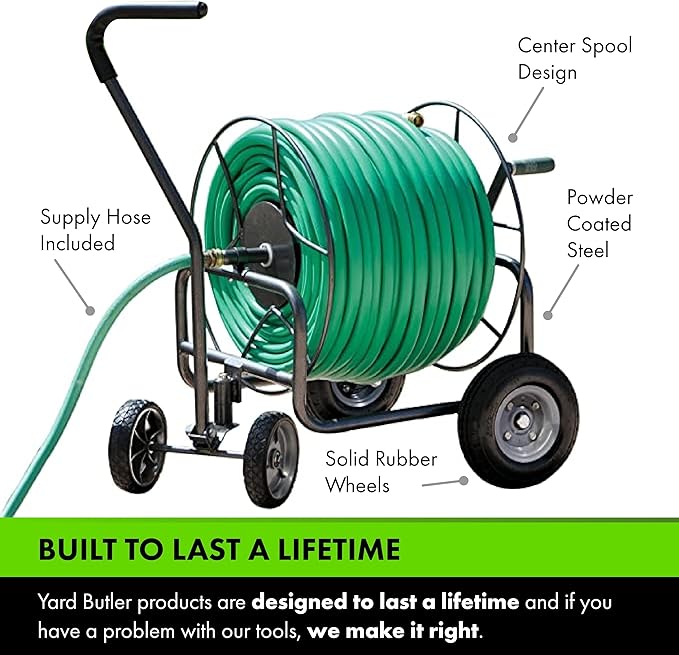 Yard Butler Hose Reel Cart - Heavy Duty Metal with Wheels for Gardens, Lawns, and Outdoor Use, 400 ft