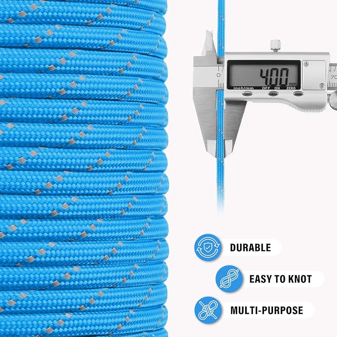 Reflective Paracord Rope 750 lb - 200ft 5/32" Parachute Cord 4MM 12-Strand para - Image 6