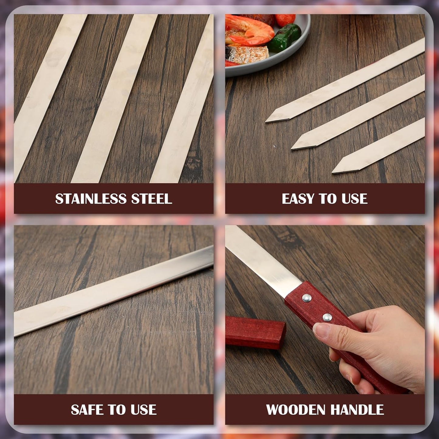 Zhehao 16 Pcs Heavy Duty Kabob Skewers 1 Inch Wide 2 mm Thin Kabob BBQ Stainless Steel Metal Skewers for Grilling with Wooden Handles, Silver(23 Inch Long)