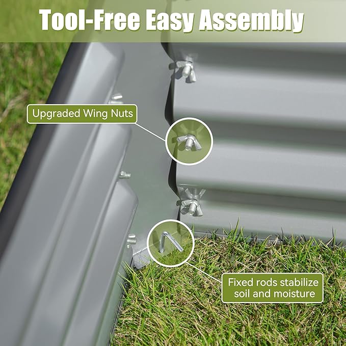 Domi Galvanized Raised Garden Bed, Outdoor Planter Garden Boxes Large Metal Planter Box for Gardening Vegetables Fruits Flowers, Silvery (6x3x2ft)